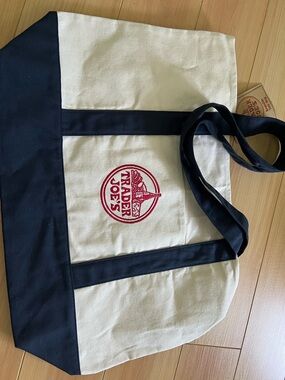 Trader Joe’s Cream and Blue Canvas Large Tote Bag.